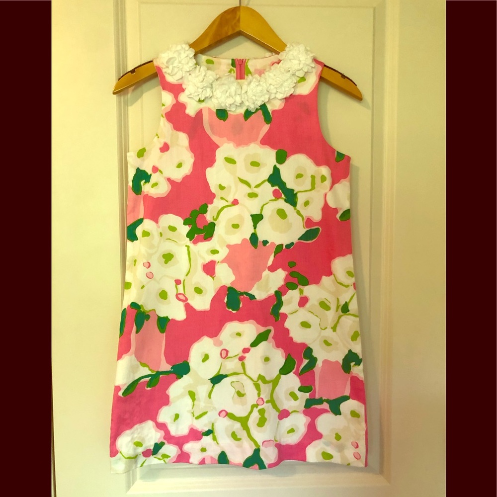 GIRLS LILLY PULITZER SHIFT DRESS W. FLORAL COLLAR, SIZE 12